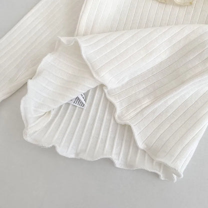 長袖Tシャツ フリル襟リブ編み長袖トップス【mh0011082】