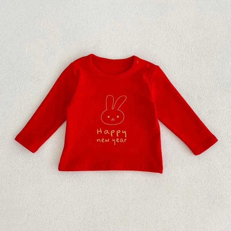 長袖Tシャツ Red / 3-6M 66cm ベビートップス うさぎバニープリント長袖Tシャツ 3カラー【mh0006992】