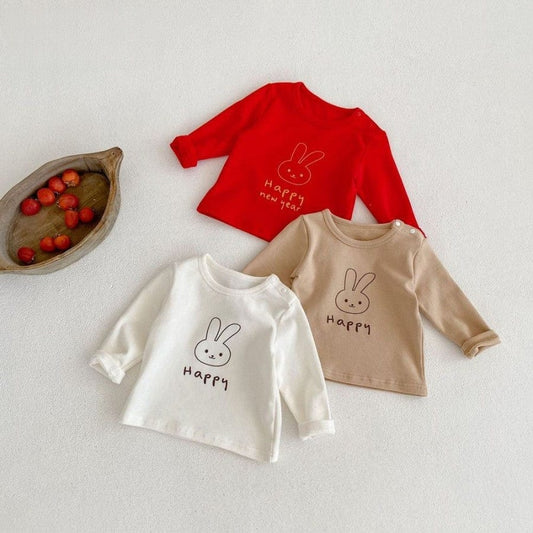長袖Tシャツ ベビートップス うさぎバニープリント長袖Tシャツ 3カラー【mh0006992】
