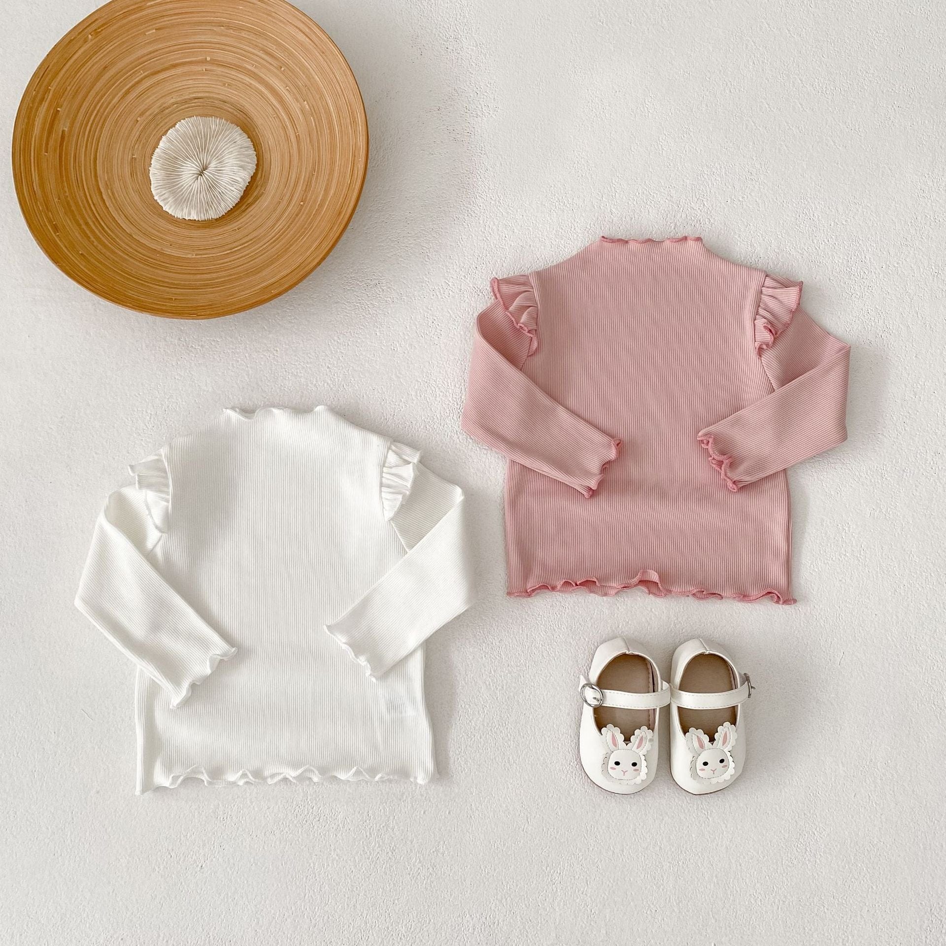 長袖Tシャツ ショルダーフリルスタンドカラー長袖Tシャツ【mh0010501】