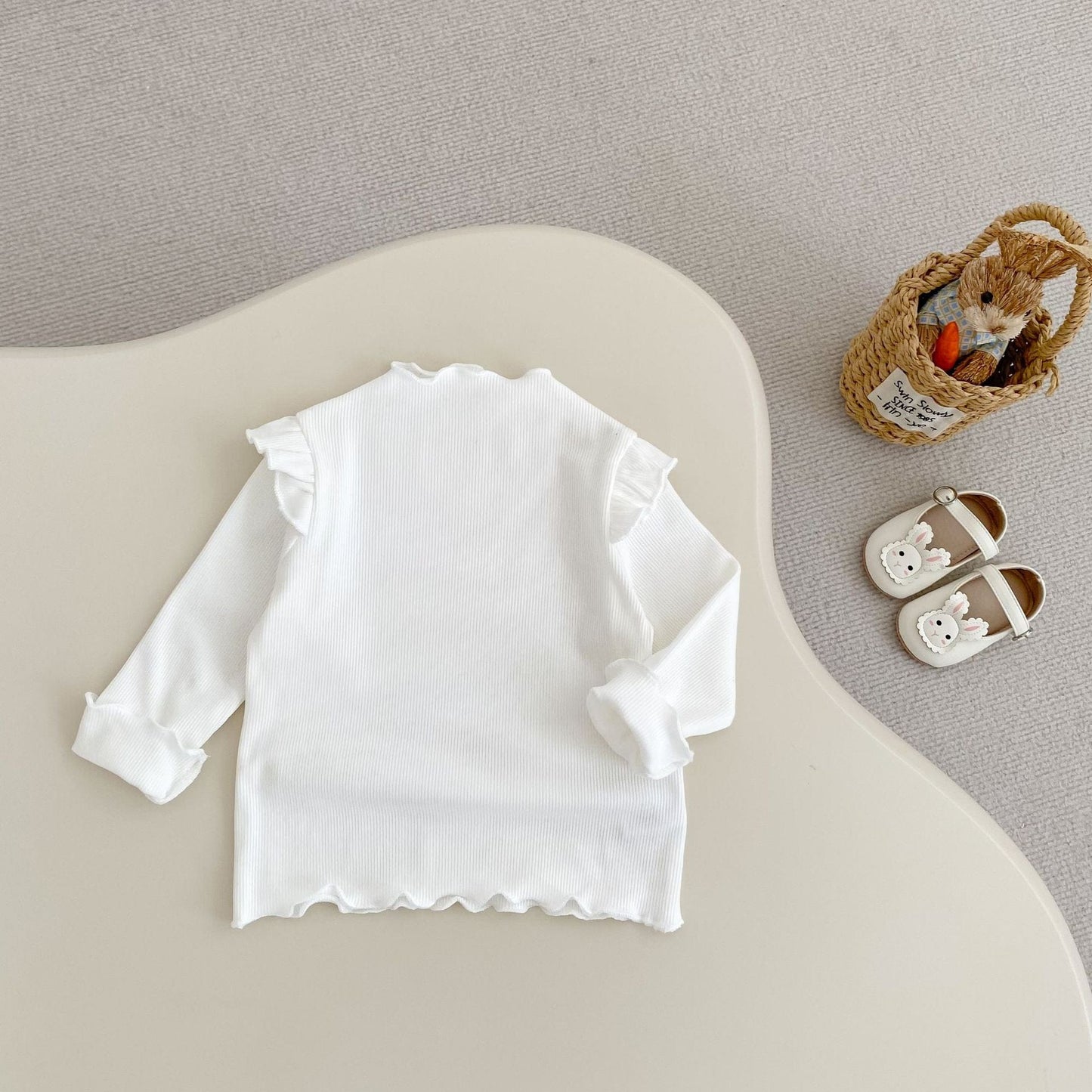 長袖Tシャツ ショルダーフリルスタンドカラー長袖Tシャツ【mh0010501】