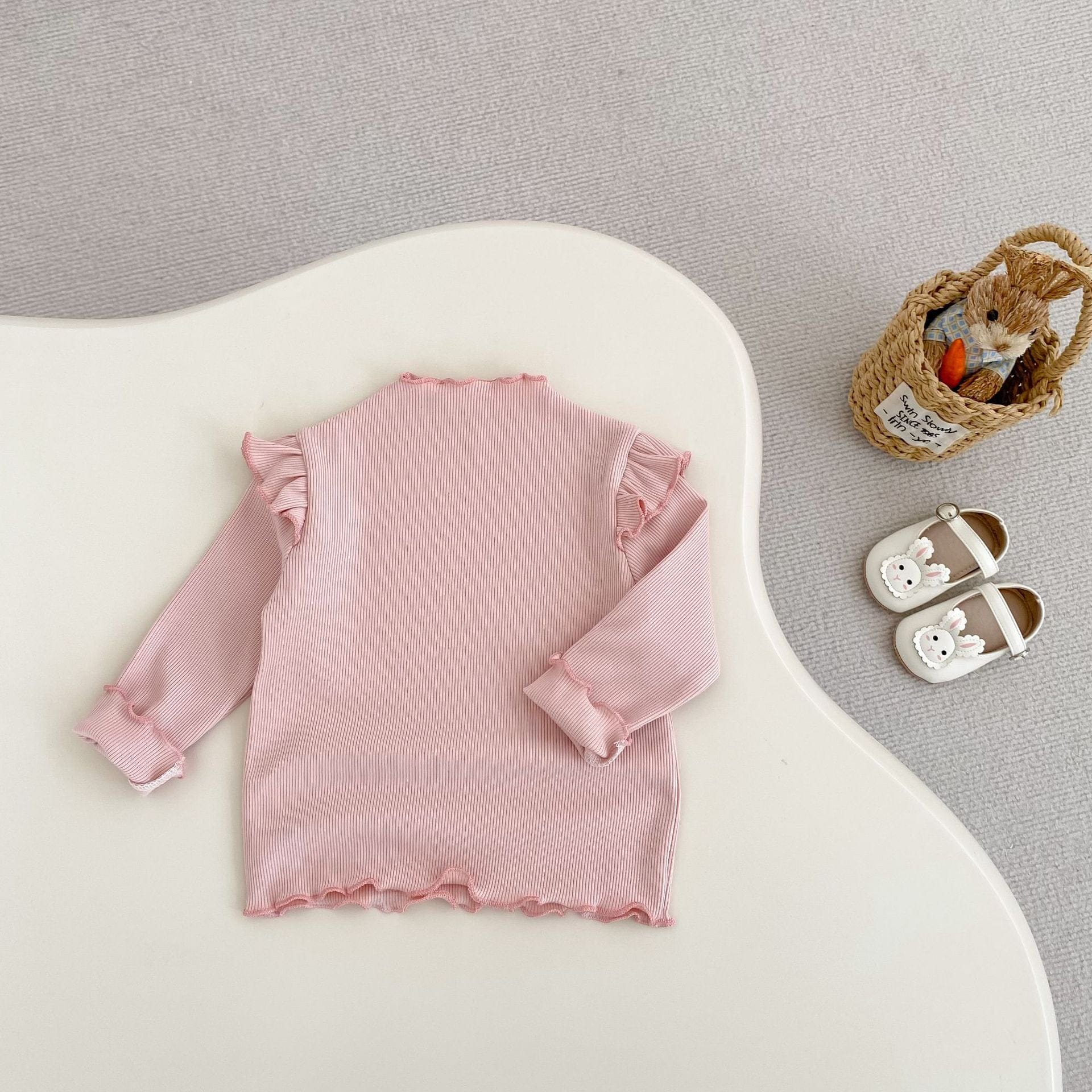 長袖Tシャツ ショルダーフリルスタンドカラー長袖Tシャツ【mh0010501】