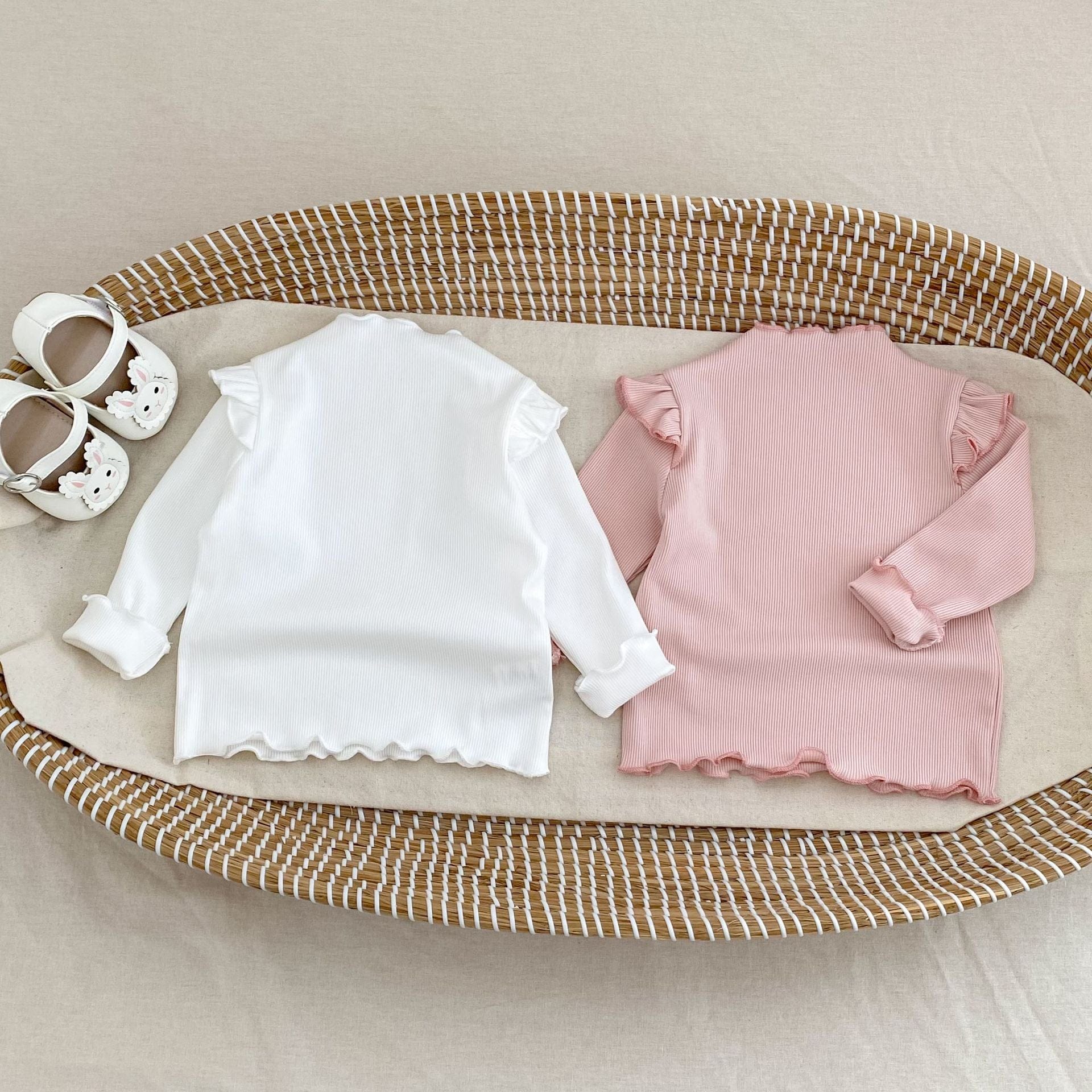 長袖Tシャツ ショルダーフリルスタンドカラー長袖Tシャツ【mh0010501】