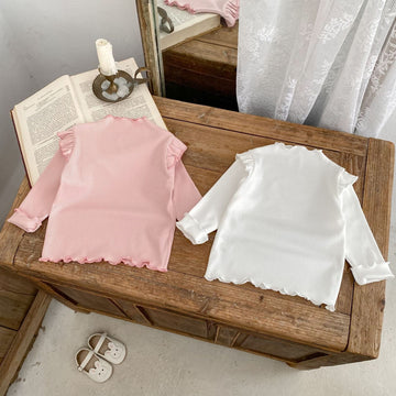 長袖Tシャツ ショルダーフリルスタンドカラー長袖Tシャツ【mh0010501】