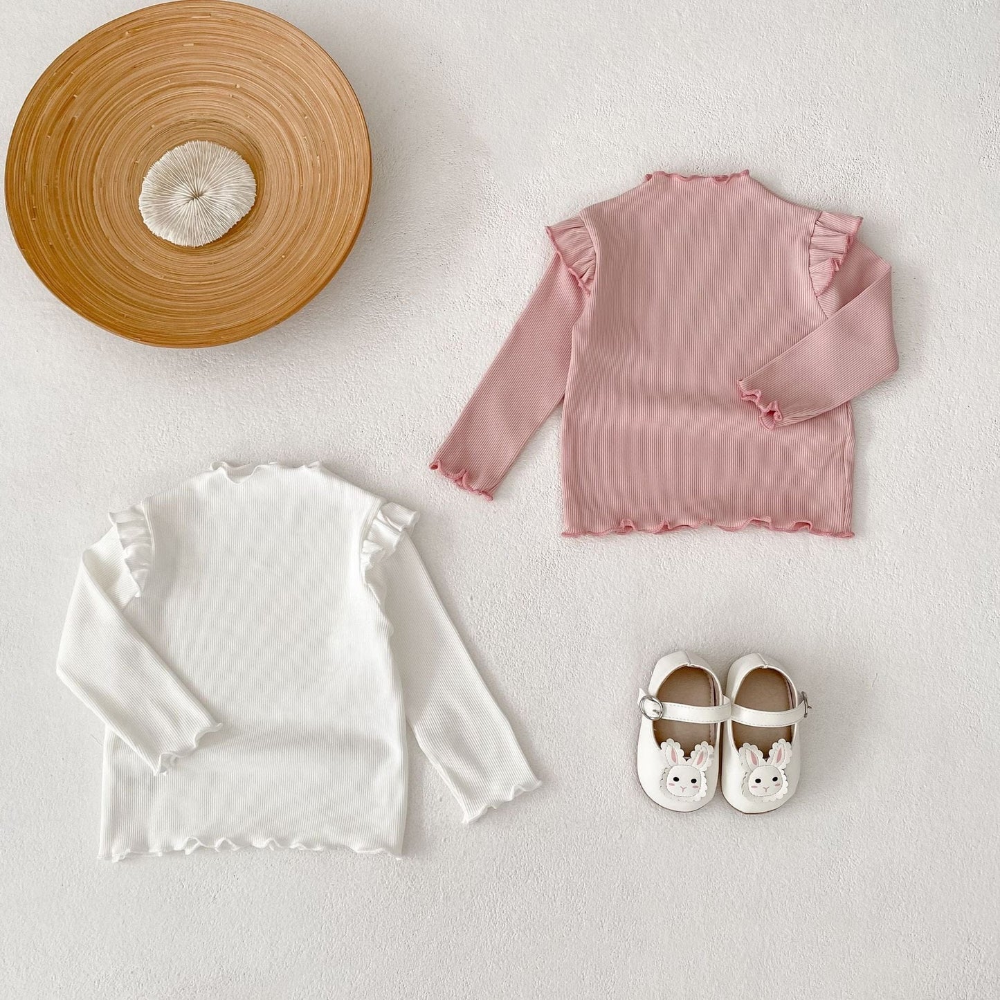 長袖Tシャツ ショルダーフリルスタンドカラー長袖Tシャツ【mh0010501】