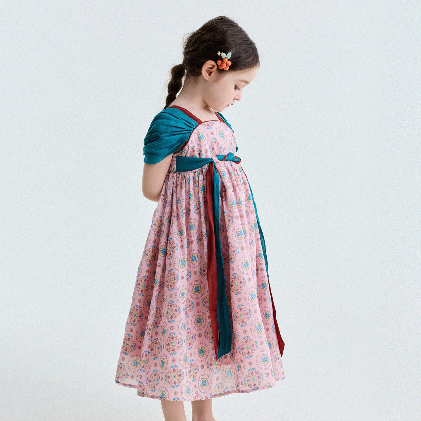 Ethnic Floral Print Dress オリエンタル調 プリントワンピース【mh0013172】 Pink / 90cm yunerma 半袖ワンピース