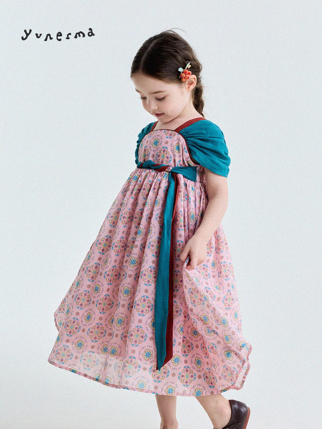 Ethnic Floral Print Dress オリエンタル調 プリントワンピース【mh0013172】 yunerma 半袖ワンピース