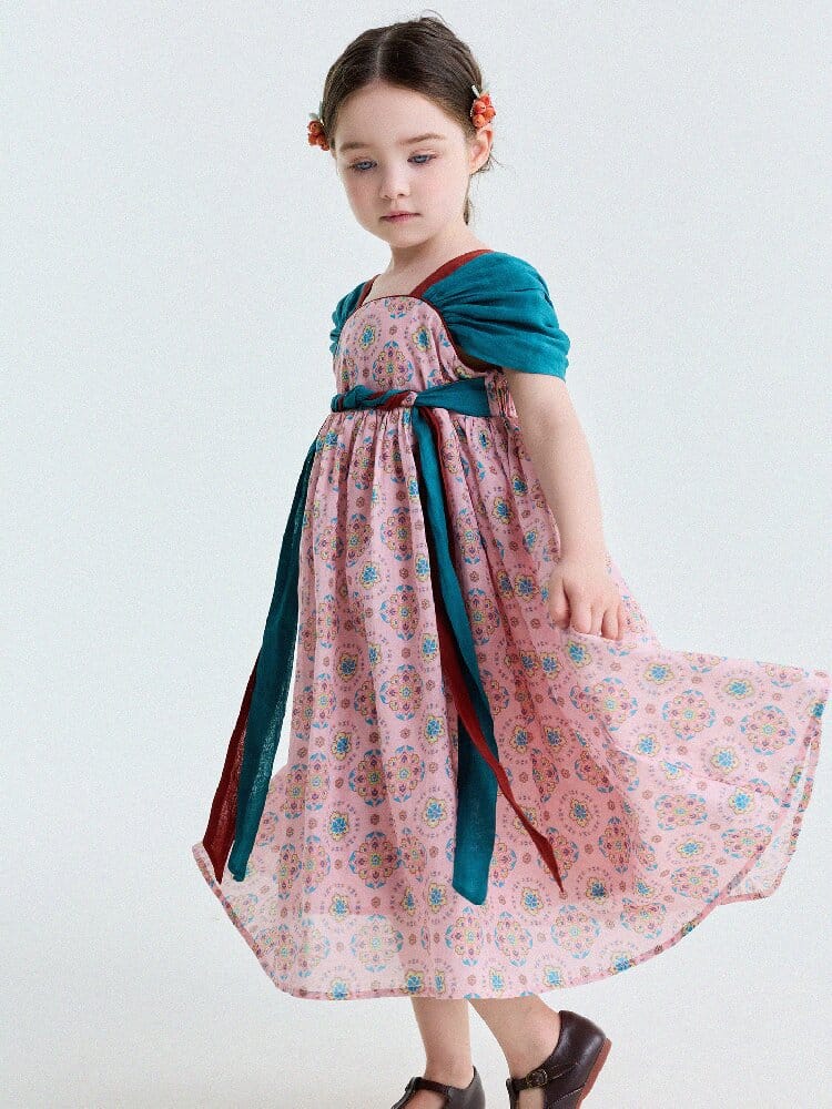 Ethnic Floral Print Dress オリエンタル調 プリントワンピース【mh0013172】 yunerma 半袖ワンピース
