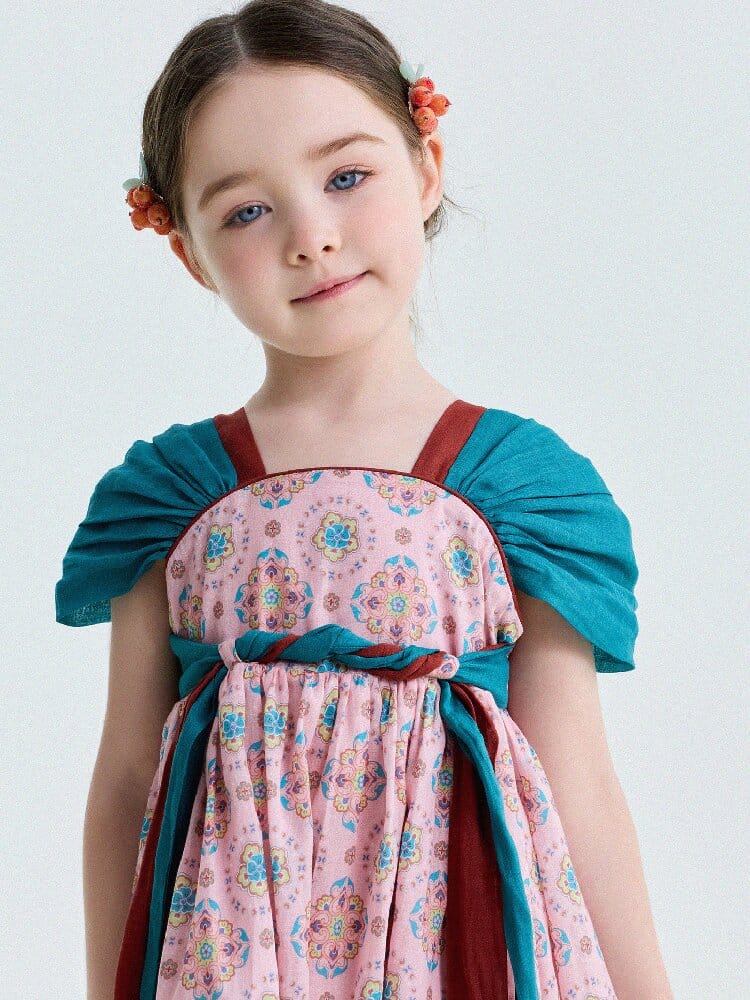 Ethnic Floral Print Dress オリエンタル調 プリントワンピース【mh0013172】 yunerma 半袖ワンピース