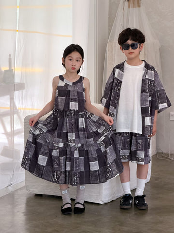 Ethnic Geometric Printed Dress Shirt Shorts Set エスニック ノースリーブワンピース 半袖シャツ ハーフパンツ【mh0013538】 KUMAI.KIDS 半袖セットアップ