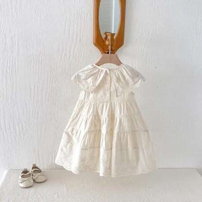Eyelet Embroidered Ruffle Tiered Dress ベージュ レースカラー ティアード ワンピース【mh0012725】 angou ノースリーブワンピース