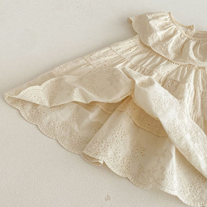 Eyelet Embroidered Ruffle Tiered Dress ベージュ レースカラー ティアード ワンピース【mh0012725】 angou ノースリーブワンピース