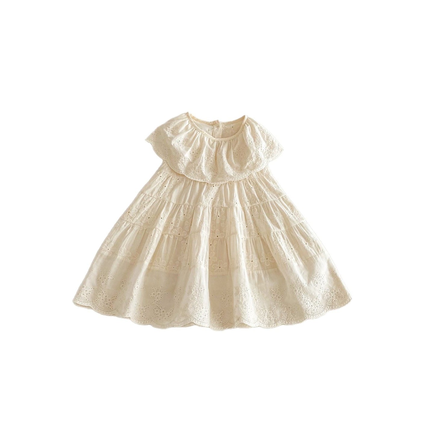 Eyelet Embroidered Ruffle Tiered Dress ベージュ レースカラー ティアード ワンピース【mh0012725】 angou ノースリーブワンピース
