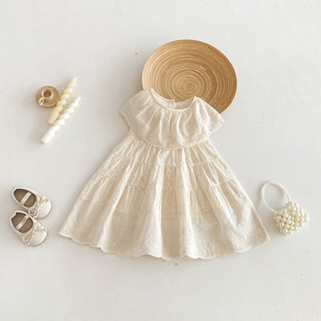 Eyelet Embroidered Ruffle Tiered Dress ベージュ レースカラー ティアード ワンピース【mh0012725】 angou ノースリーブワンピース