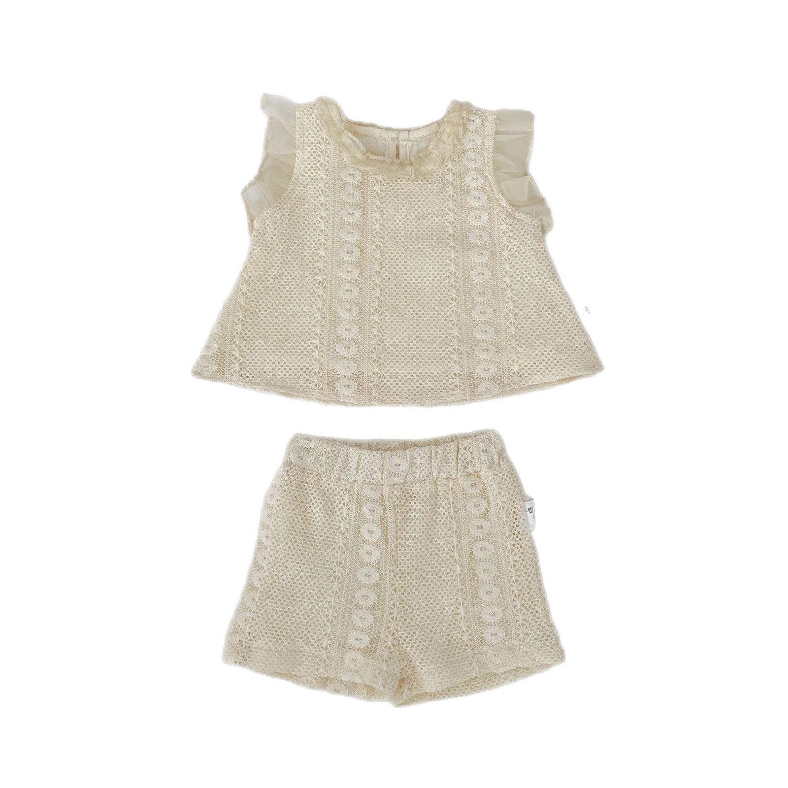 Eyelet Lace Flutter Sleeve Set アイレットレース フリル袖 セットアップ【mh0012484】 Engepapa ノースリーブセットアップ