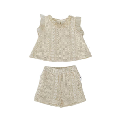 Eyelet Lace Flutter Sleeve Set アイレットレース フリル袖 セットアップ【mh0012484】 Engepapa ノースリーブセットアップ
