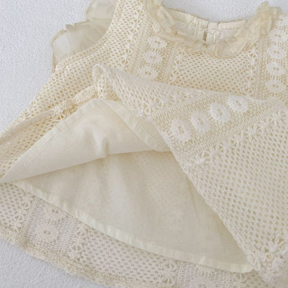 Eyelet Lace Flutter Sleeve Set アイレットレース フリル袖 セットアップ【mh0012484】 Engepapa ノースリーブセットアップ
