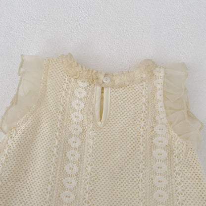 Eyelet Lace Flutter Sleeve Set アイレットレース フリル袖 セットアップ【mh0012484】 Engepapa ノースリーブセットアップ