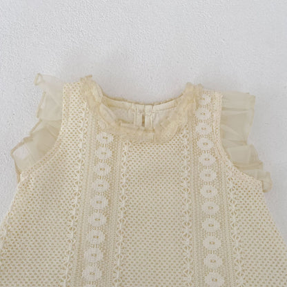 Eyelet Lace Flutter Sleeve Set アイレットレース フリル袖 セットアップ【mh0012484】 Engepapa ノースリーブセットアップ