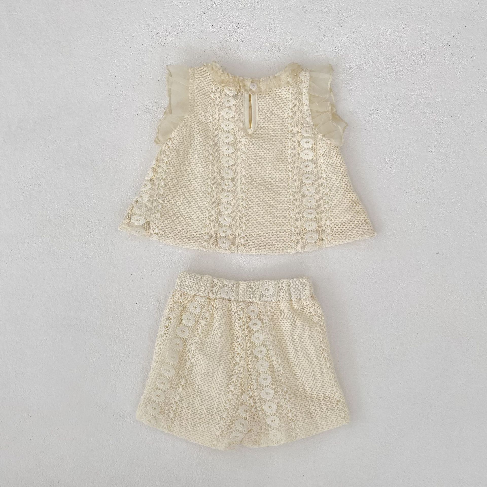 Eyelet Lace Flutter Sleeve Set アイレットレース フリル袖 セットアップ【mh0012484】 Engepapa ノースリーブセットアップ