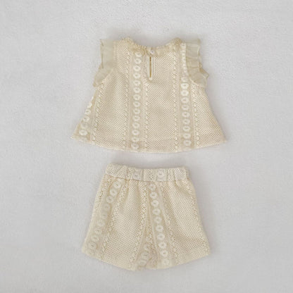 Eyelet Lace Flutter Sleeve Set アイレットレース フリル袖 セットアップ【mh0012484】 Engepapa ノースリーブセットアップ
