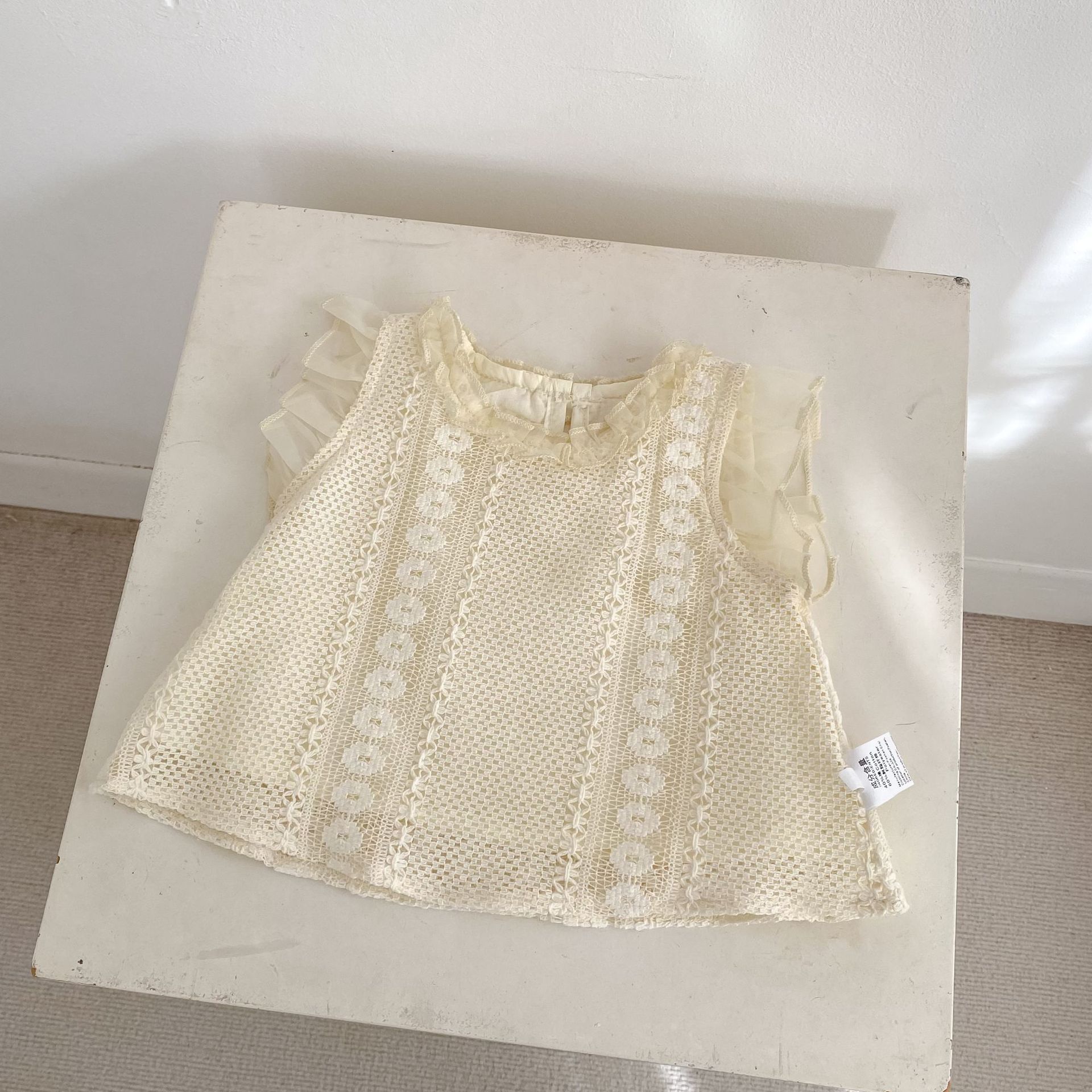 Eyelet Lace Flutter Sleeve Set アイレットレース フリル袖 セットアップ【mh0012484】 Engepapa ノースリーブセットアップ