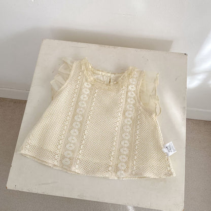 Eyelet Lace Flutter Sleeve Set アイレットレース フリル袖 セットアップ【mh0012484】 Engepapa ノースリーブセットアップ