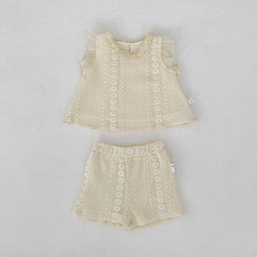 Eyelet Lace Flutter Sleeve Set アイレットレース フリル袖 セットアップ【mh0012484】 Suit / 73cm Engepapa ノースリーブセットアップ