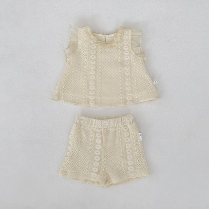 Eyelet Lace Flutter Sleeve Set アイレットレース フリル袖 セットアップ【mh0012484】 Suit / 73cm Engepapa ノースリーブセットアップ