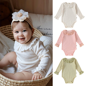 Eyelet Lace Romper レース襟 長袖ロンパース【mh0012352】 mamahalo shop