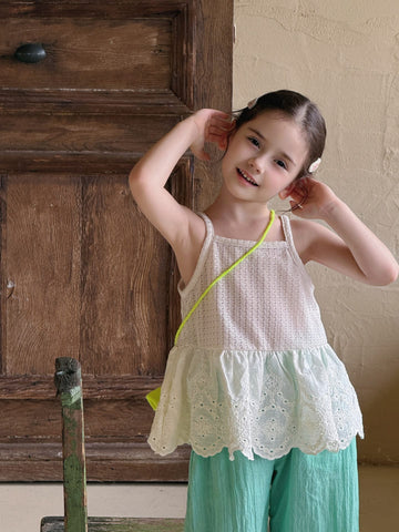 Eyelet Lace Ruffle Camisole Top チュニック キャミソール トップス【mh0013409】 Creamy White / 90cm Jianzidan タンクトップ・キャミソール・ノースリーブトップス