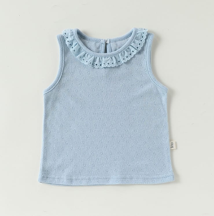Eyelet Lace Sleeveless Tee ラッフルレース ノースリーブTシャツ【mh0013043】 Beitaoya タンクトップ・キャミソール・ノースリーブトップス