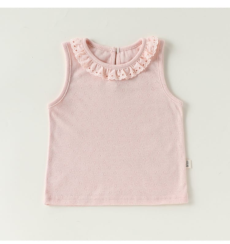 Eyelet Lace Sleeveless Tee ラッフルレース ノースリーブTシャツ【mh0013043】 Beitaoya タンクトップ・キャミソール・ノースリーブトップス