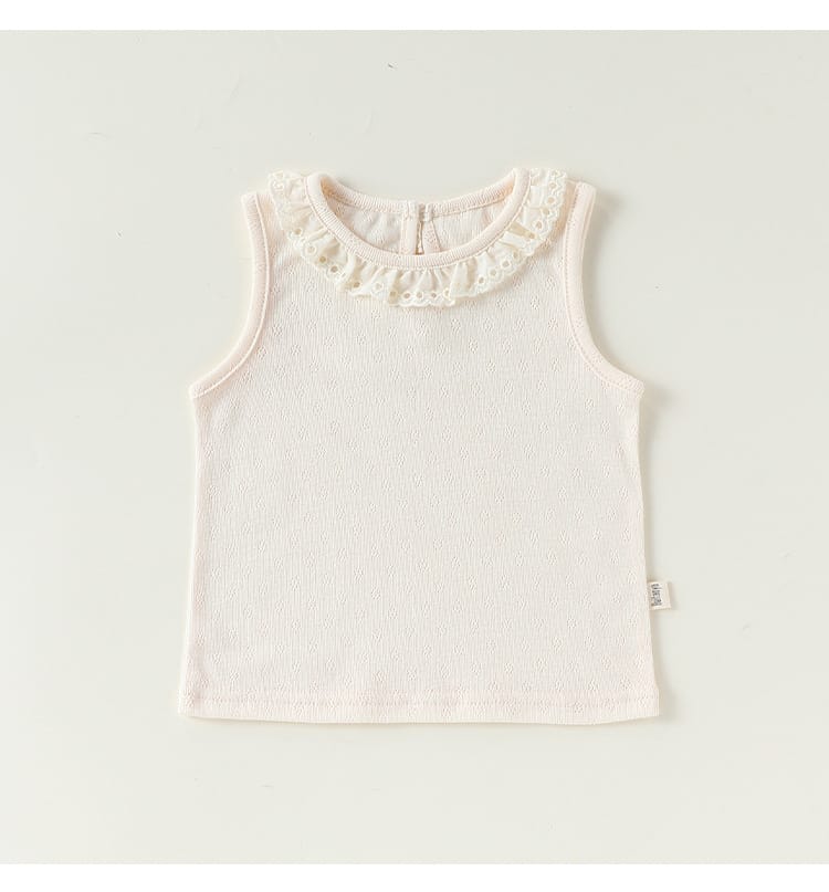 Eyelet Lace Sleeveless Tee ラッフルレース ノースリーブTシャツ【mh0013043】 Beitaoya タンクトップ・キャミソール・ノースリーブトップス