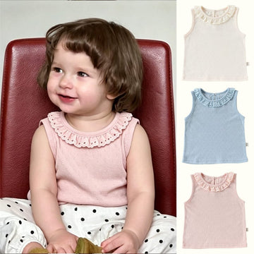 Eyelet Lace Sleeveless Tee ラッフルレース ノースリーブTシャツ【mh0013043】 Beitaoya タンクトップ・キャミソール・ノースリーブトップス
