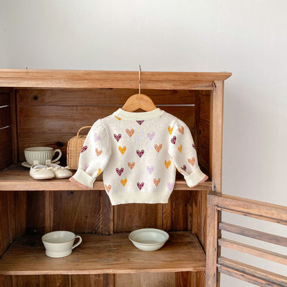 -ベビートップス カラフルハートニットセーター ベージュ【mh0007002】 - mamahalo shop - ニット・セーター -  べビー服 - 子供服 - 男の子 - 女の子