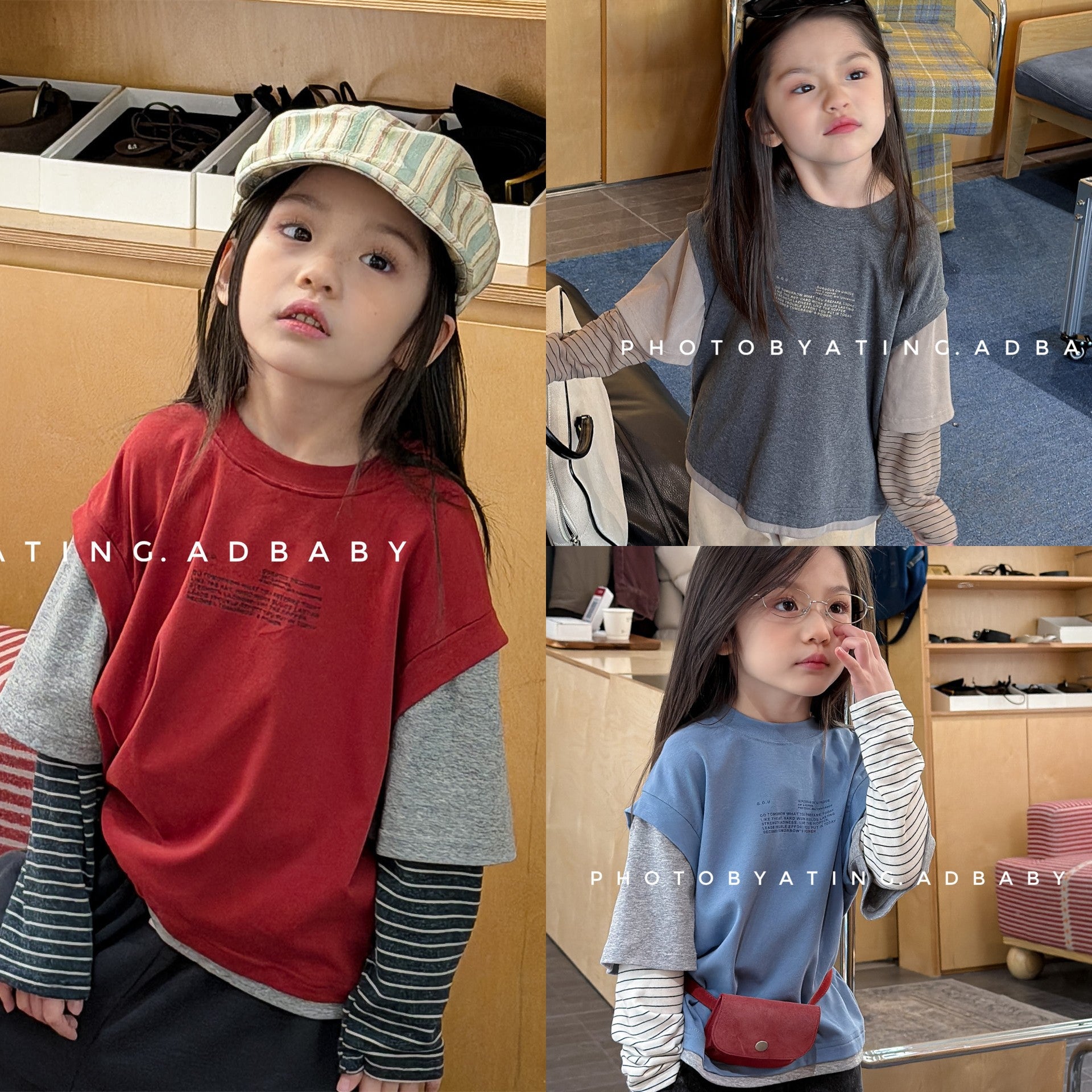 Fake Two Piece Sweatshirt ドッキング 長袖 Tシャツ【mh0012459】 ADbaby 長袖Tシャツ