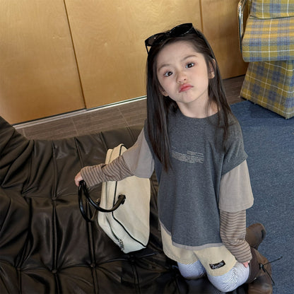 Fake Two Piece Sweatshirt ドッキング 長袖 Tシャツ【mh0012459】 ADbaby 長袖Tシャツ