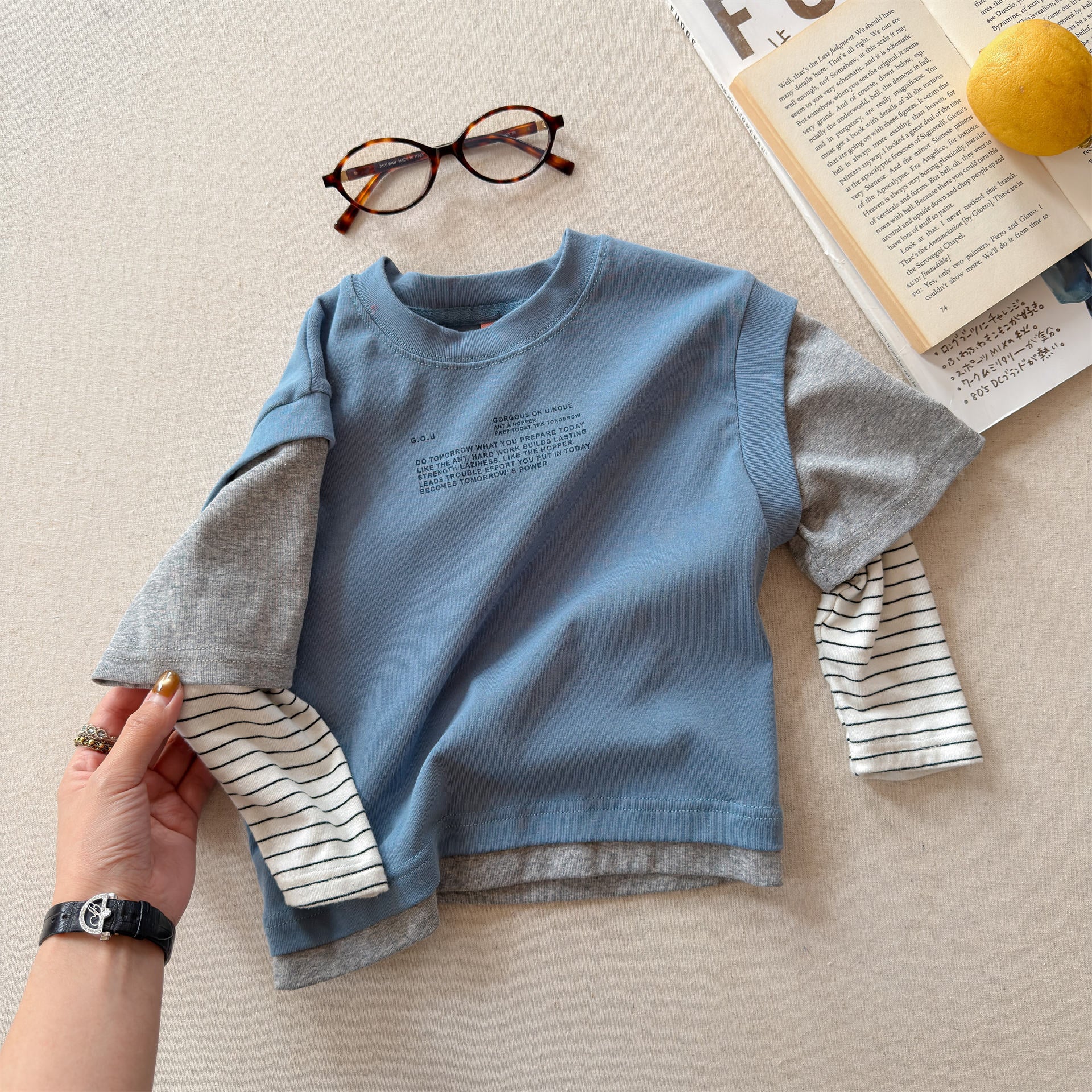 Fake Two Piece Sweatshirt ドッキング 長袖 Tシャツ【mh0012459】 Blue / 80cm ADbaby 長袖Tシャツ