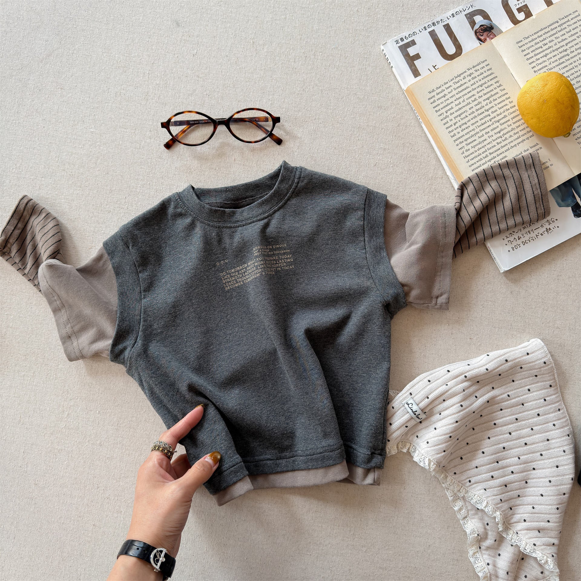 Fake Two Piece Sweatshirt ドッキング 長袖 Tシャツ【mh0012459】 Dark Gray / 80cm ADbaby 長袖Tシャツ