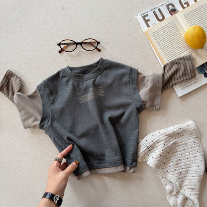 Fake Two Piece Sweatshirt ドッキング 長袖 Tシャツ【mh0012459】 Dark Gray / 80cm ADbaby 長袖Tシャツ