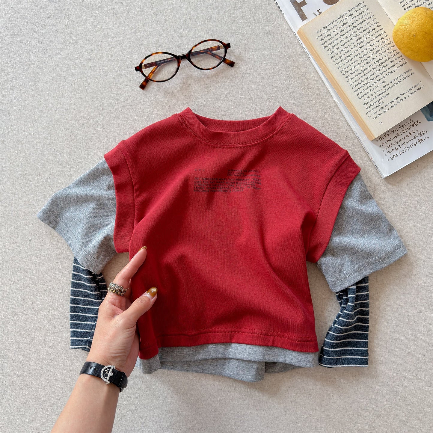 Fake Two Piece Sweatshirt ドッキング 長袖 Tシャツ【mh0012459】 Red / 80cm ADbaby 長袖Tシャツ