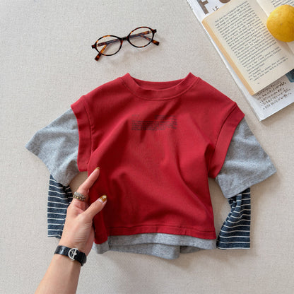 Fake Two Piece Sweatshirt ドッキング 長袖 Tシャツ【mh0012459】 Red / 80cm ADbaby 長袖Tシャツ