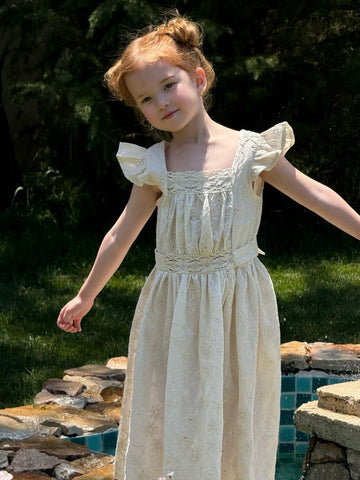 Fallay Embroidered Lace Ruffle Dress スクエアネック 半袖ワンピース【mh0013259】 Creamy White / 90cm Chengle 半袖ワンピース