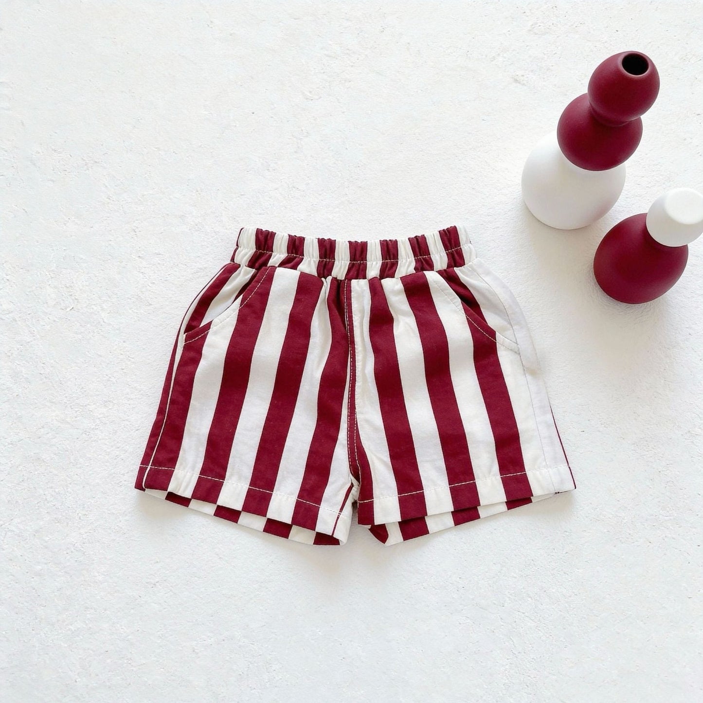 Fashionable Wide Stripe Casual Shorts ストライプ ショートパンツ【mh0013285】 Red / 73cm yi nian ni ハーフパンツ・ショートパンツ