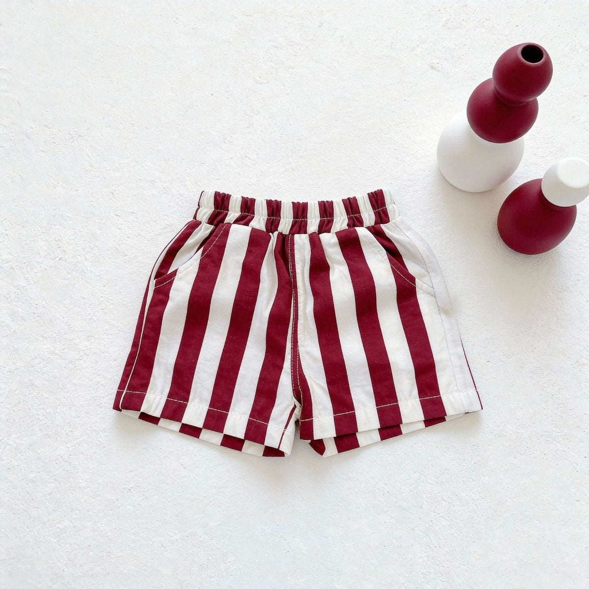 Fashionable Wide Stripe Casual Shorts ストライプ ショートパンツ【mh0013285】 Red / 73cm yi nian ni ハーフパンツ・ショートパンツ