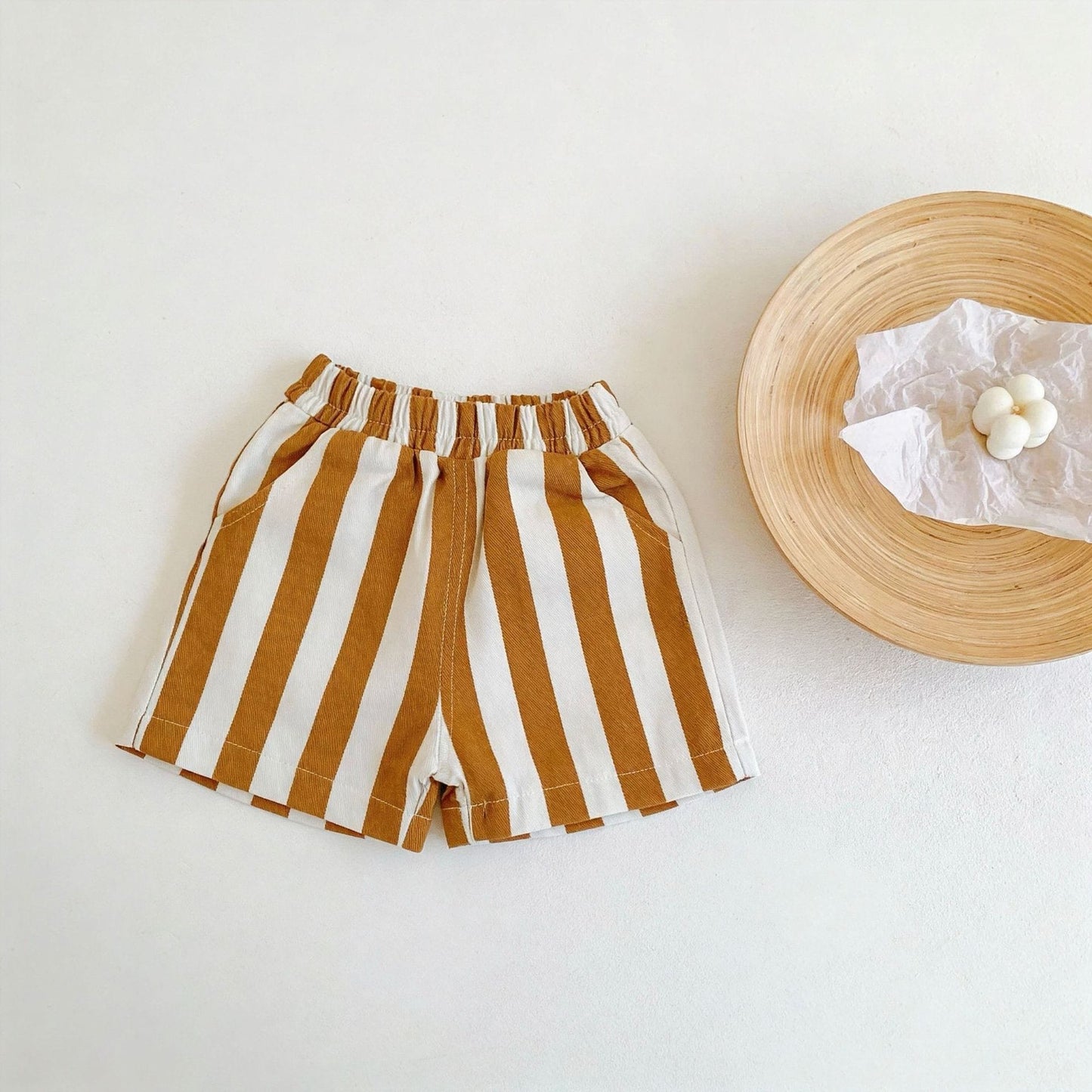Fashionable Wide Stripe Casual Shorts ストライプ ショートパンツ【mh0013285】 Yellow / 73cm yi nian ni ハーフパンツ・ショートパンツ
