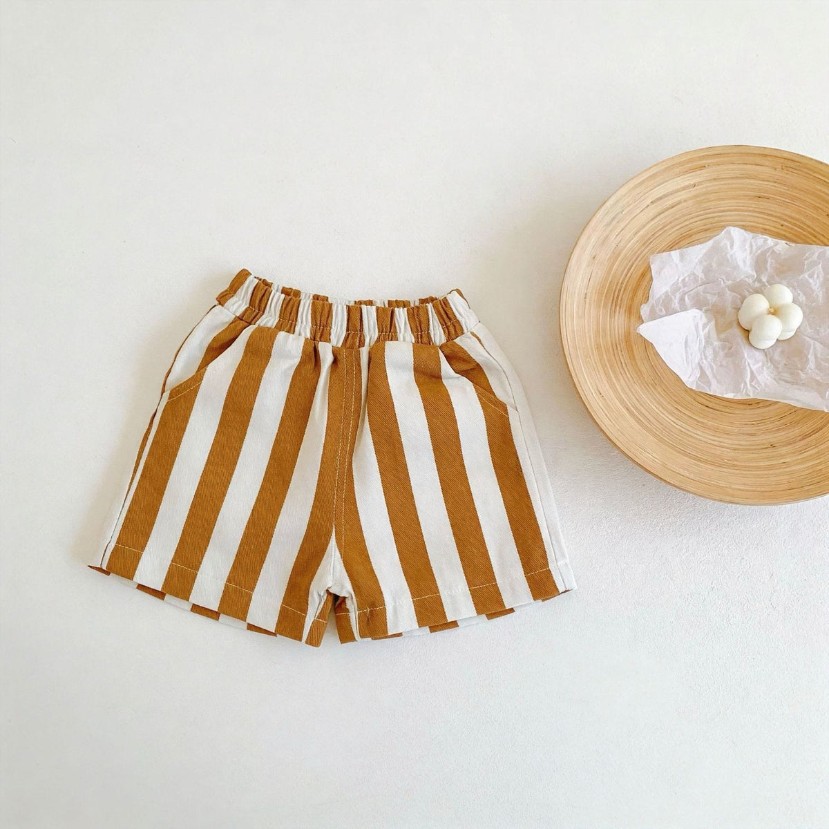Fashionable Wide Stripe Casual Shorts ストライプ ショートパンツ【mh0013285】 Yellow / 73cm yi nian ni ハーフパンツ・ショートパンツ