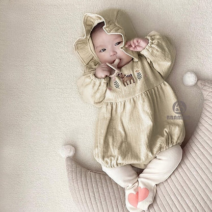 Fawn Embroidered Ruffle Bodysuit 小鹿 刺繍 フリル 長袖ロンパース【mh0012696】 BBAMMA 長袖ロンパース