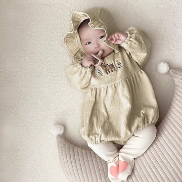 Fawn Embroidered Ruffle Bodysuit 小鹿 刺繍 フリル 長袖ロンパース【mh0012696】 BBAMMA 長袖ロンパース